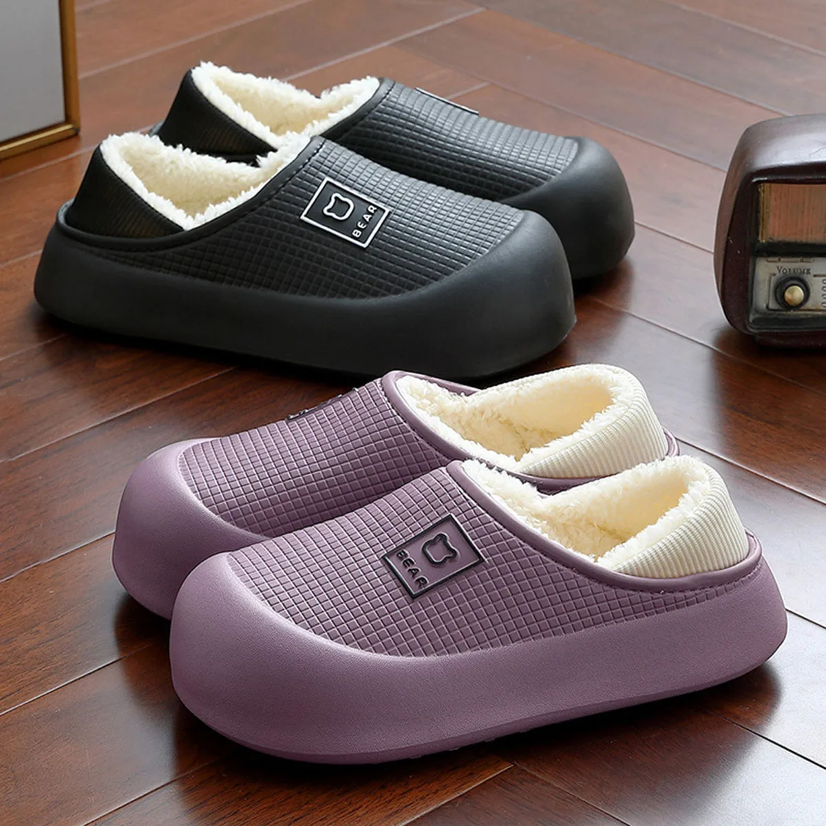 Winter Neue Damen Hausschuhe Stil Mit Hohen Absätzen Indoor Hause Dicke Sohle Rutschfeste Fleece Gefüttert Warme Hausschuhe für Frauen Image
