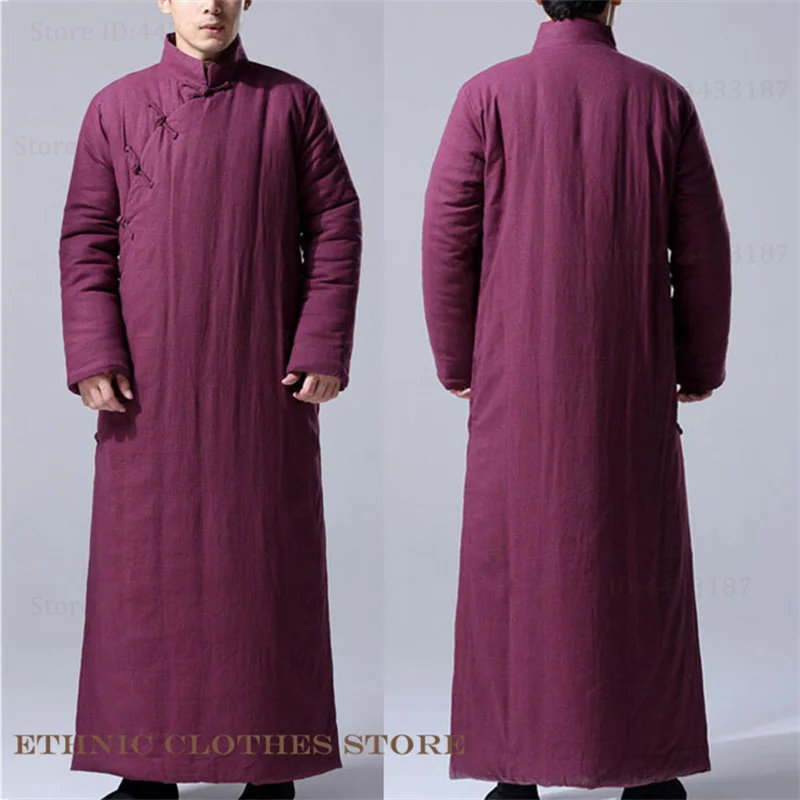 Traditionelle chinesische Kleidung für Männer, Tang-Anzug, Han-Kleid, klassisches Cheongsam, lange Robe, locker gesteppt, Kung-Fu-Uniform, männliches Kostüm Image