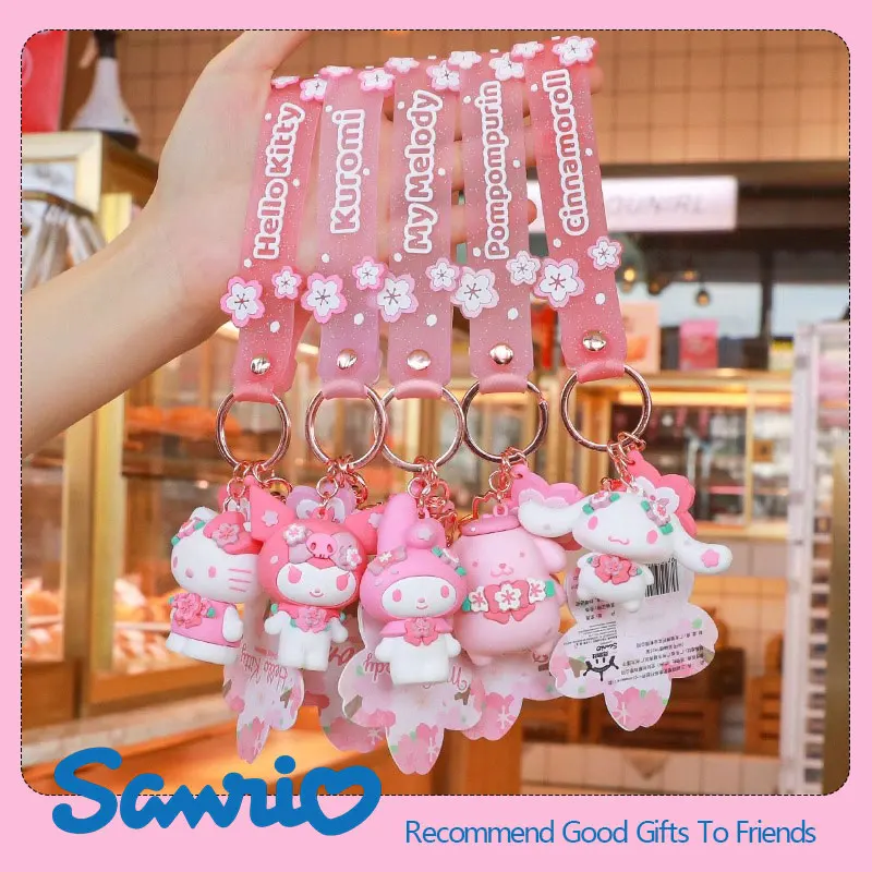 Sanrio Cartoon Tier Kuromi Hallo Kitty Cinnamoroll Melody Anhänger Schlüsselbund Schlüssel Ring Action-figuren Sammlung Modell Spielzeug Geschenke Image
