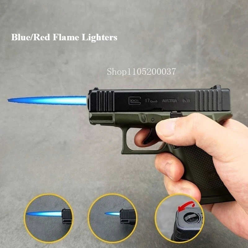 Kreatives Mini-Butan-Gas-Turbinen-Feuerzeug mit Spritzpistolen-Design, winddichte Flammen-Zigarrenfeuerzeuge aus Metall für Herren, Gadget-Geschenk für den Außenbereich Image