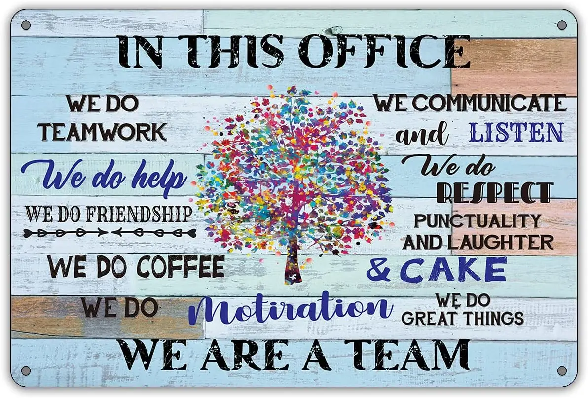 Motivierend in diesem Büro „We are a Team“, Metall-Blechschild, Wanddekoration, rustikale Bürokunst, Team-Spirit-Schilder, Geschenk Image