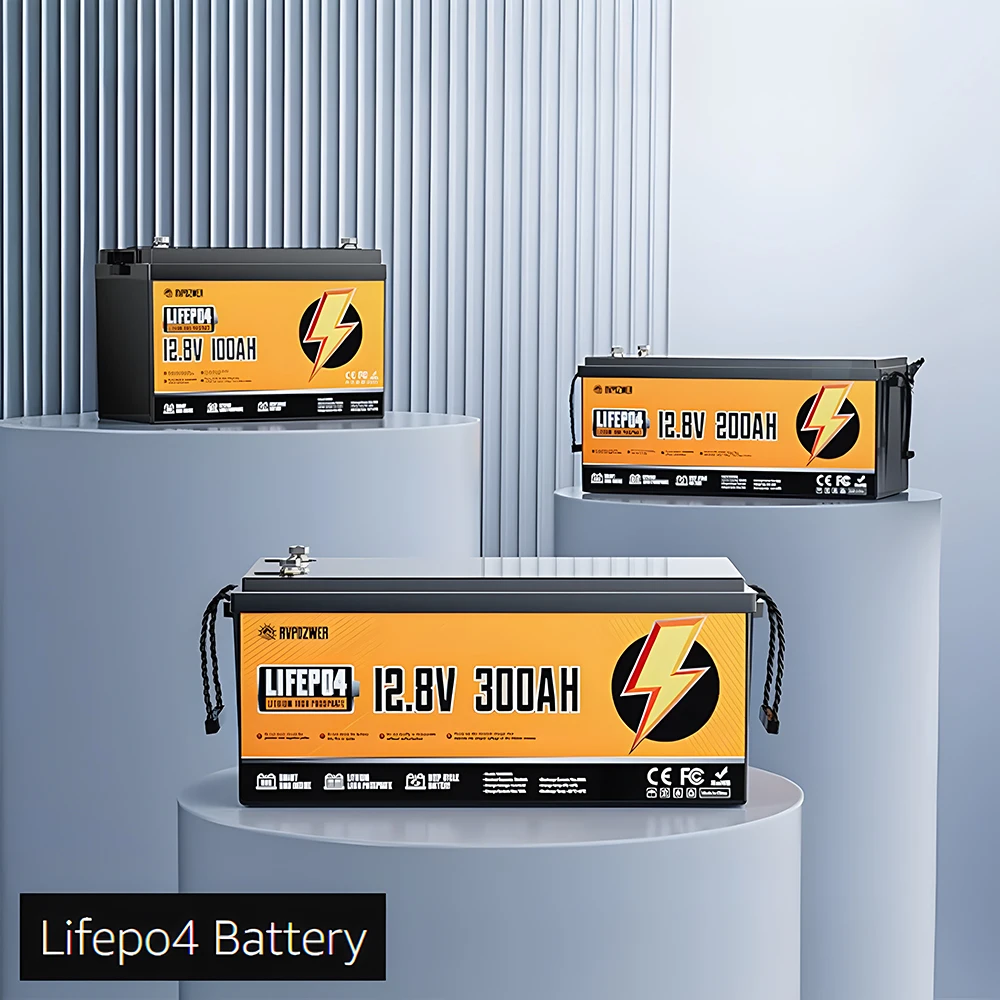 RVPOZWER 12V Lithium-Batterie 100/200/300AH Nennkapazität LiFePO4 1280WH 2560WH 3840WH BMS Tragbar Wiederaufladbar 25000 Zyklen Image