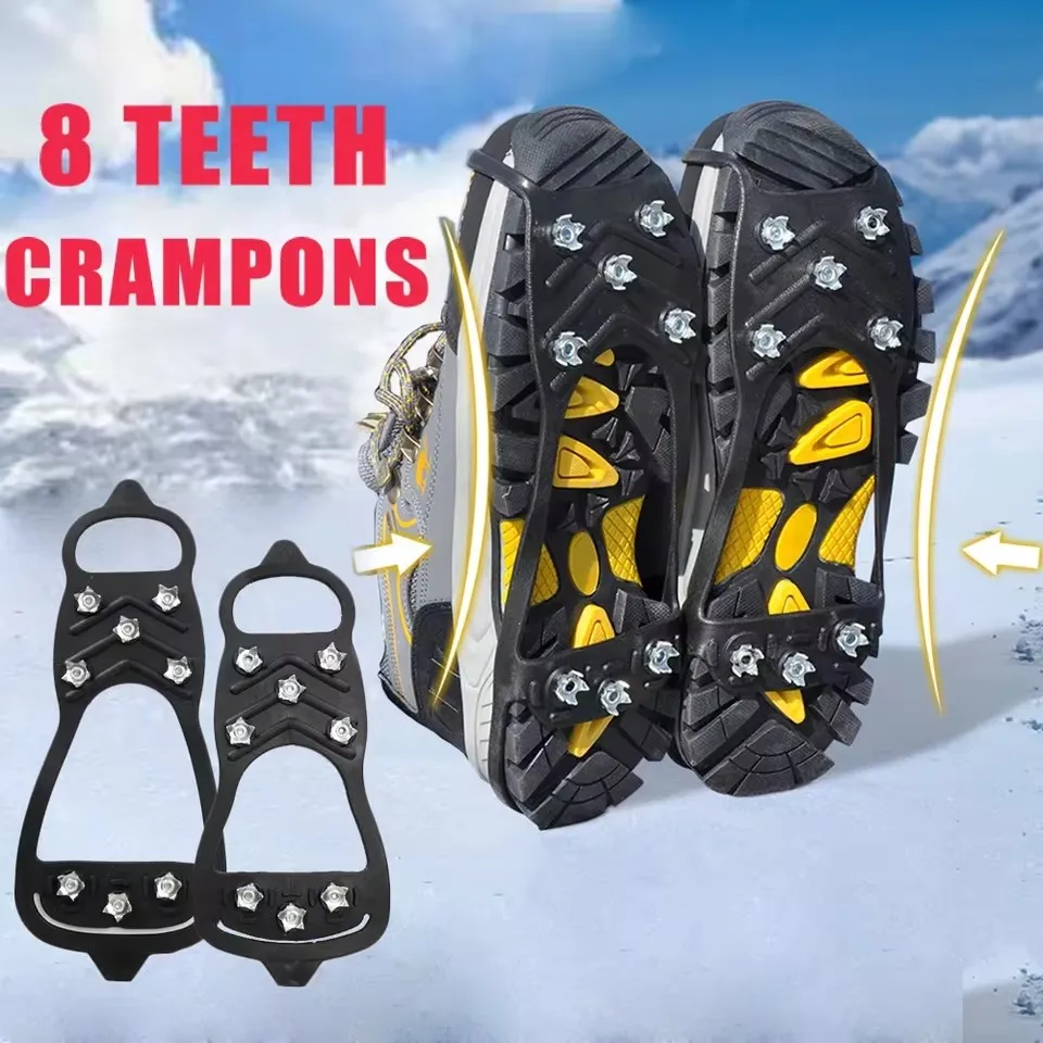 8-Zahn-Eisgriff-Spikes für Schuhe, Winter-Outdoor-Rutschfeste Wanderschuhe, Bergsteiger-Eis- und Schneekrallen, Rutschfeste Schuhüberzieher mit Grip Image