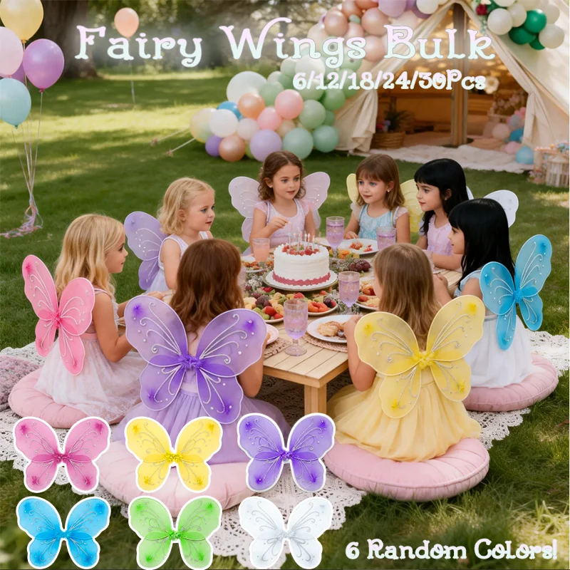 6–30 Stück Feenflügel, Großpackung für Kinder, Schmetterlingsflügel, Kostümzubehör für Mädchen, zum Geburtstag, Gastgeschenke, Anziehdekoration Image