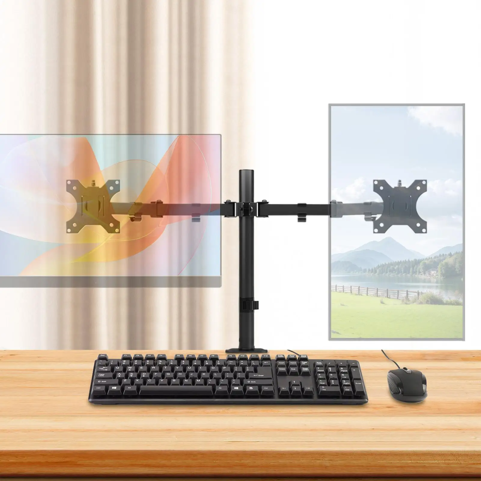 Monitorständer, voll verstellbar, ergonomisches Rack, Computer-Schreibtischhalterung mit doppeltem Bildschirm für Videoüberwachung, Codierung, Büro, Zuhause, Gamer Image