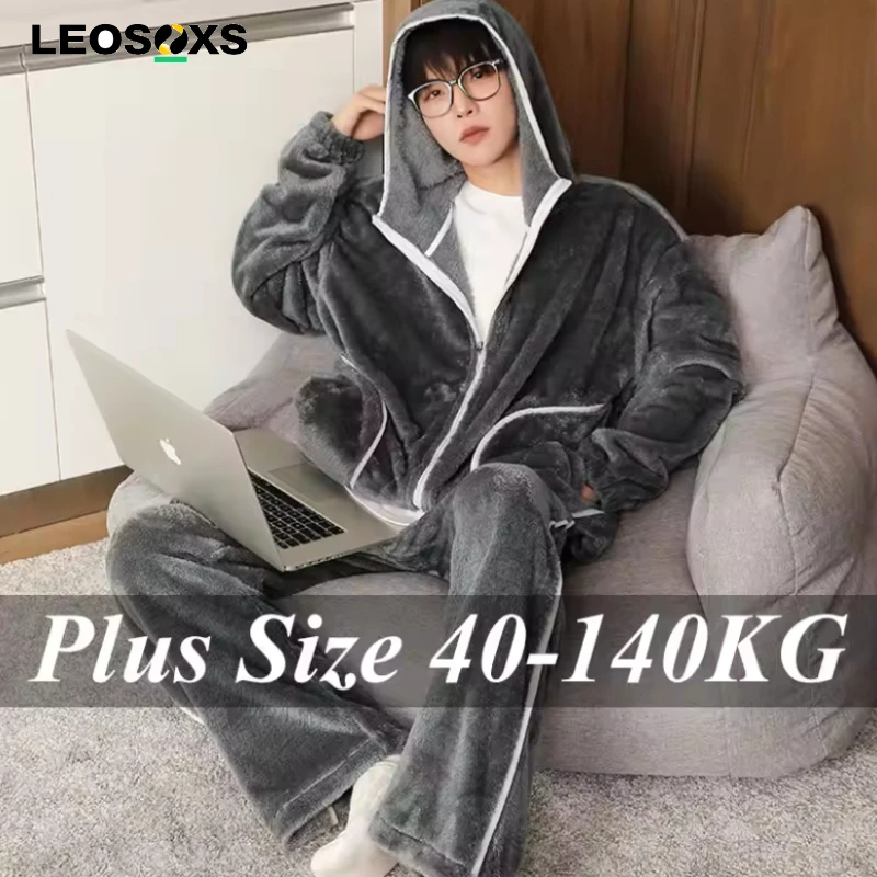 Doppelseitiger Fleece-Pyjama in Übergröße für Herren, M-8XL, Oberbekleidung, Nachtwäsche, großes Flanell, bequeme Heimkleidung, Herbst und Winter Image