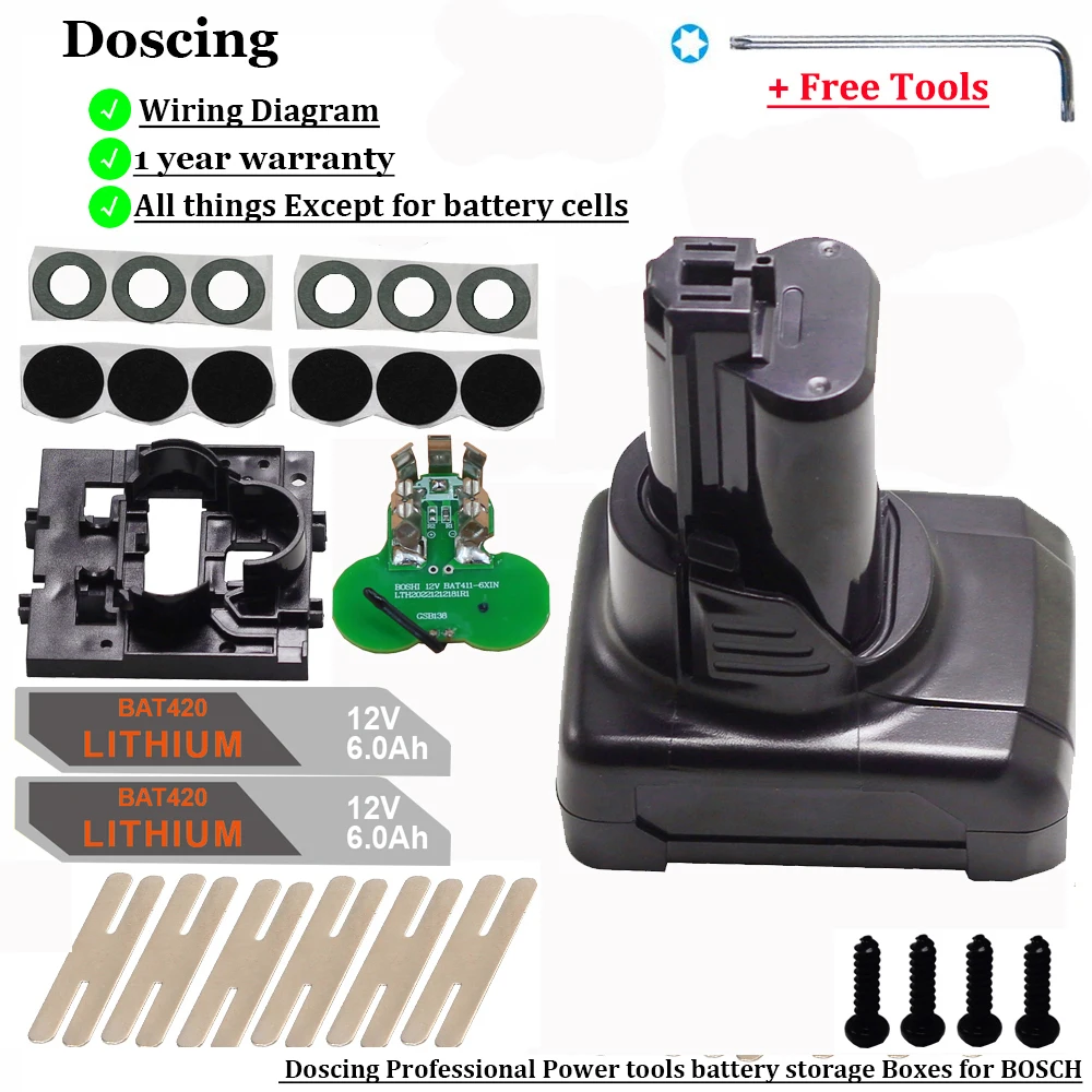 Doscing Batteriegehäuse-Zubehör mit PCB DIY BAT412A BAT411 für Bosch 10,8 V 12 V BAT414 BAT412A BAT413A BAT420 D-70745GO Image