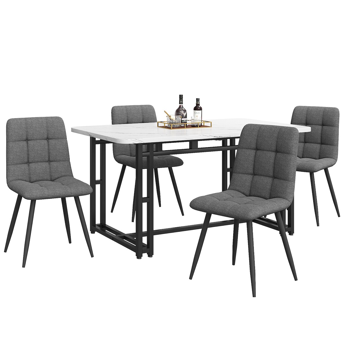 STILVORA Esszimmer Set Tisch mit 4 Stühlen 140x80x75 cm Anthrazit+Schwarz, MDF Tischplatte mit Metallbeinen, Leinen Sitzkissen, modernes Design Image