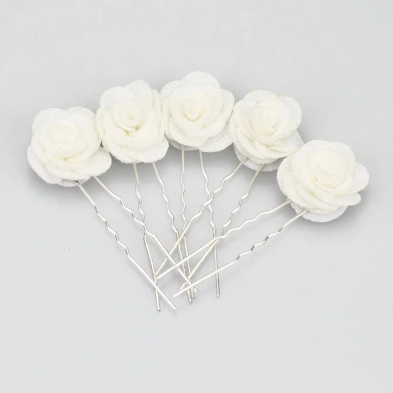 5PCS Women White Red Pink Rose Flower Bridal Hair Pin Combs Bridesmaid U Shape Hairpins For Wedding Party Hair Accessories