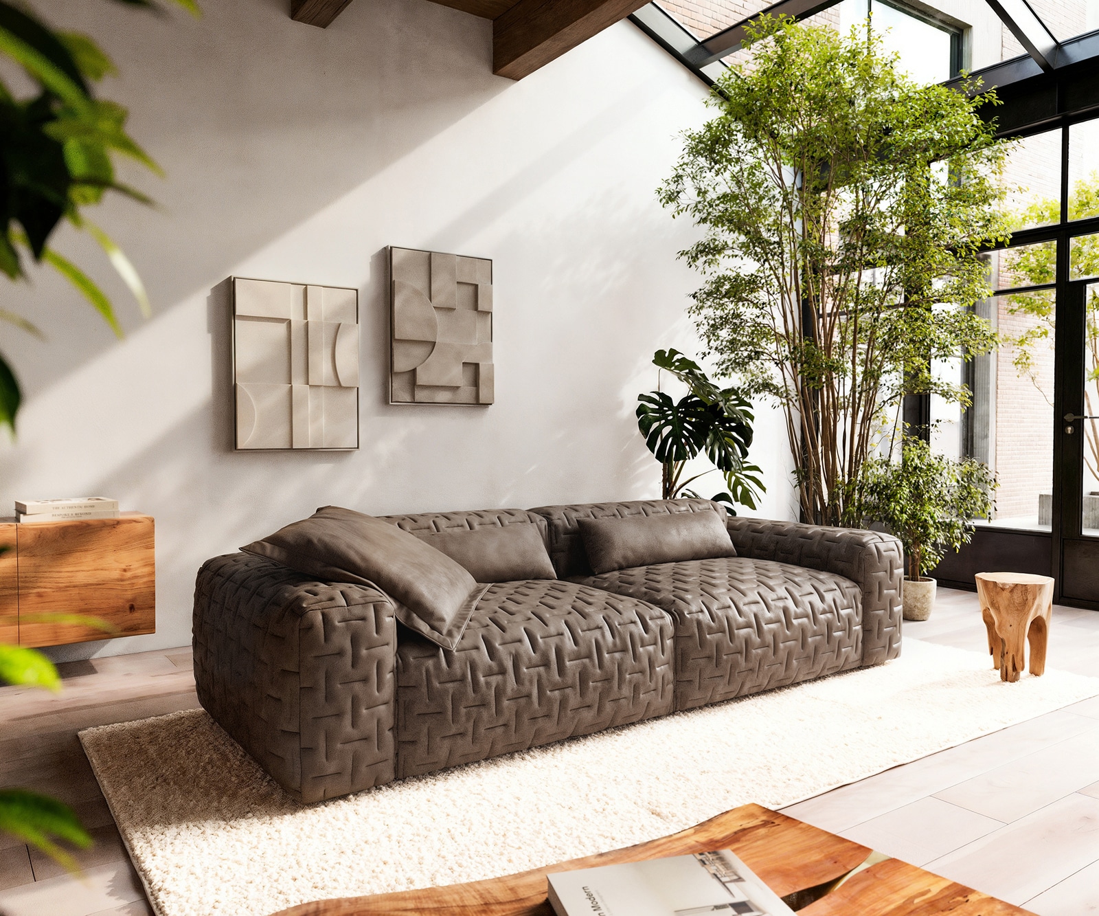 DELIFE Big-Sofa Freestyle 280x110 cm Mikrofaser Taupe Vintage Gesteppt, Sofas Image