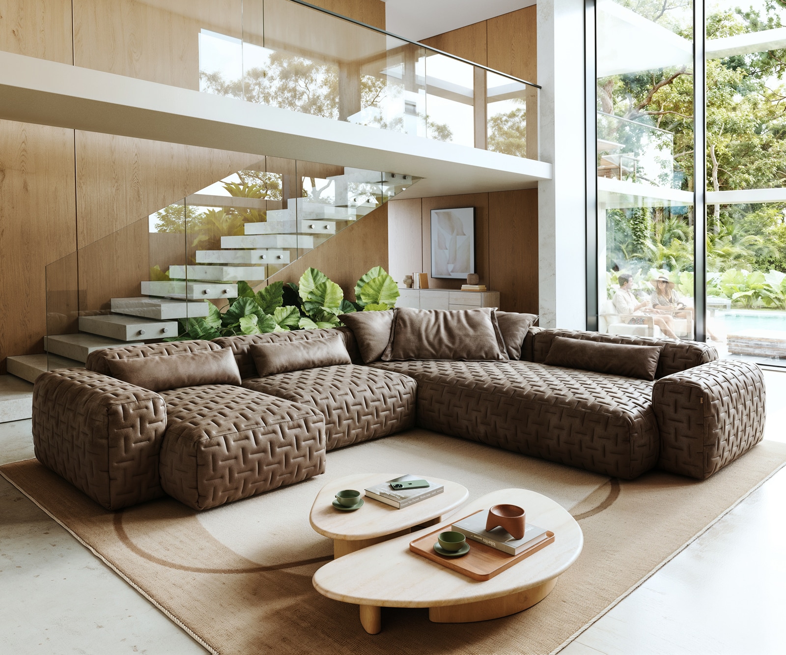 DELIFE Wohnlandschaft Freestyle 360x290 cm Mikrofaser Taupe Vintage Gesteppt, Sofas Image