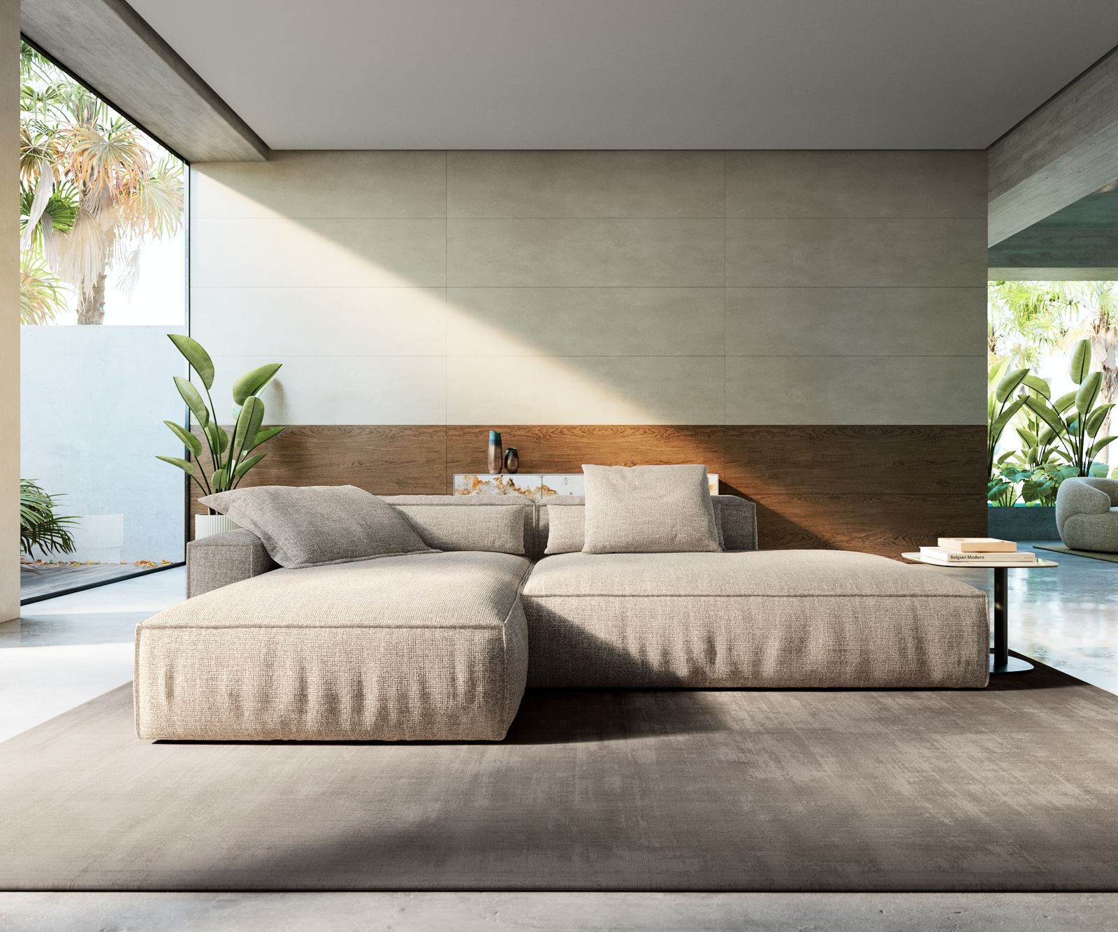 DELIFE Ecksofa Freestyle 310x200 cm Webstoff Soft Beige Kedernaht, Sofas Image