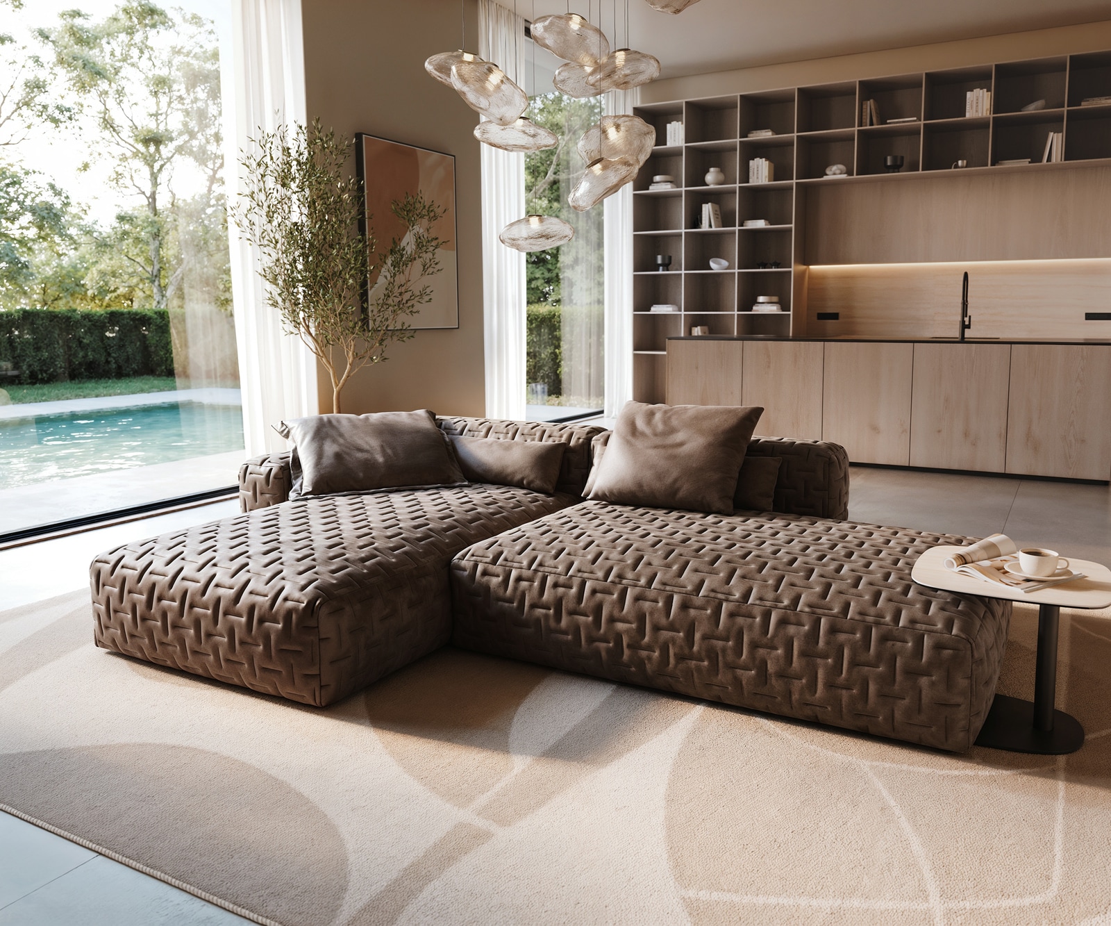 DELIFE Ecksofa Freestyle 310x200 cm Mikrofaser Taupe Vintage Gesteppt, Sofas Image