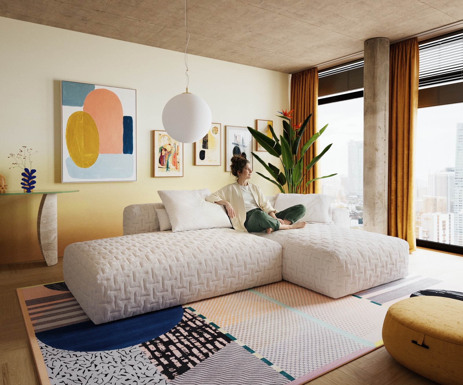 DELIFE Ecksofa Freestyle 310x200 cm Bouclé Soft Beige Gesteppt, Sofas Image