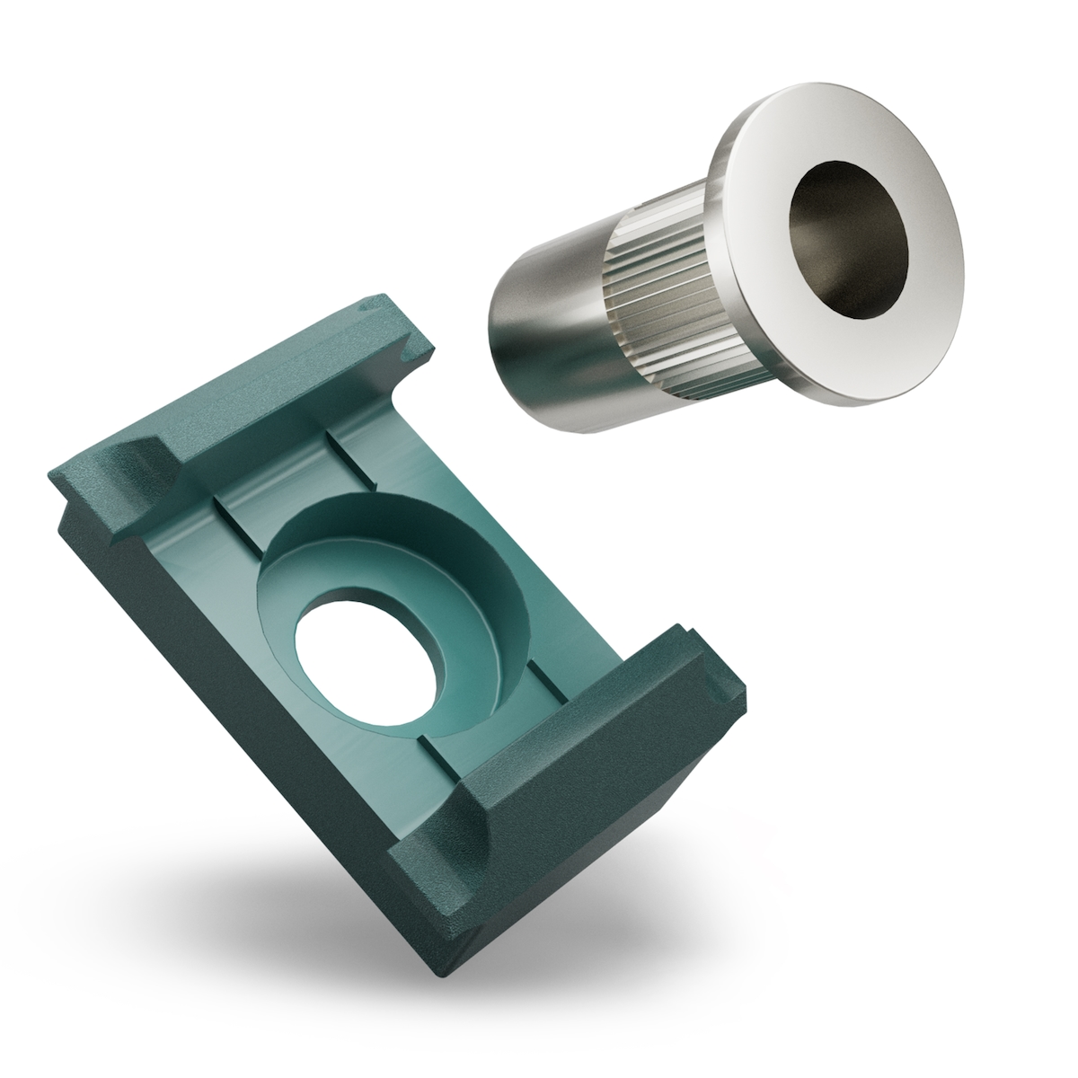 10x Qualinos Universal-Klemmbock Grün (6005) flache Rückseite und V2A Nietmutter M8 Ersatzteil-Set Image