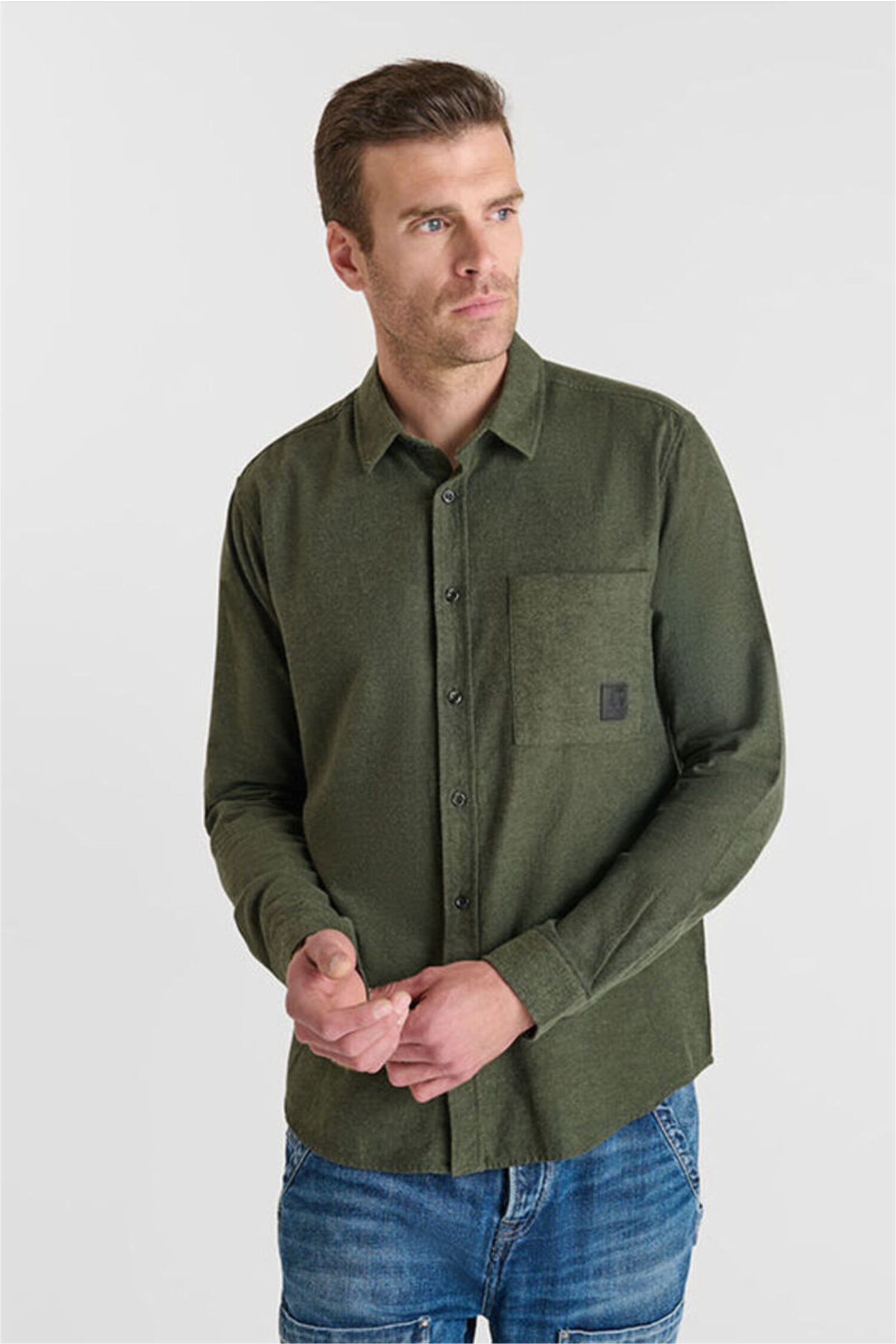 Langarmhemd LE TEMPS DES CERISES "DEBIN", Herren, Gr. XXL, EURO-Größen, grün, 100% Baumwolle, meliert, ohne Ausschnitt, Hemden, im klassischen Design