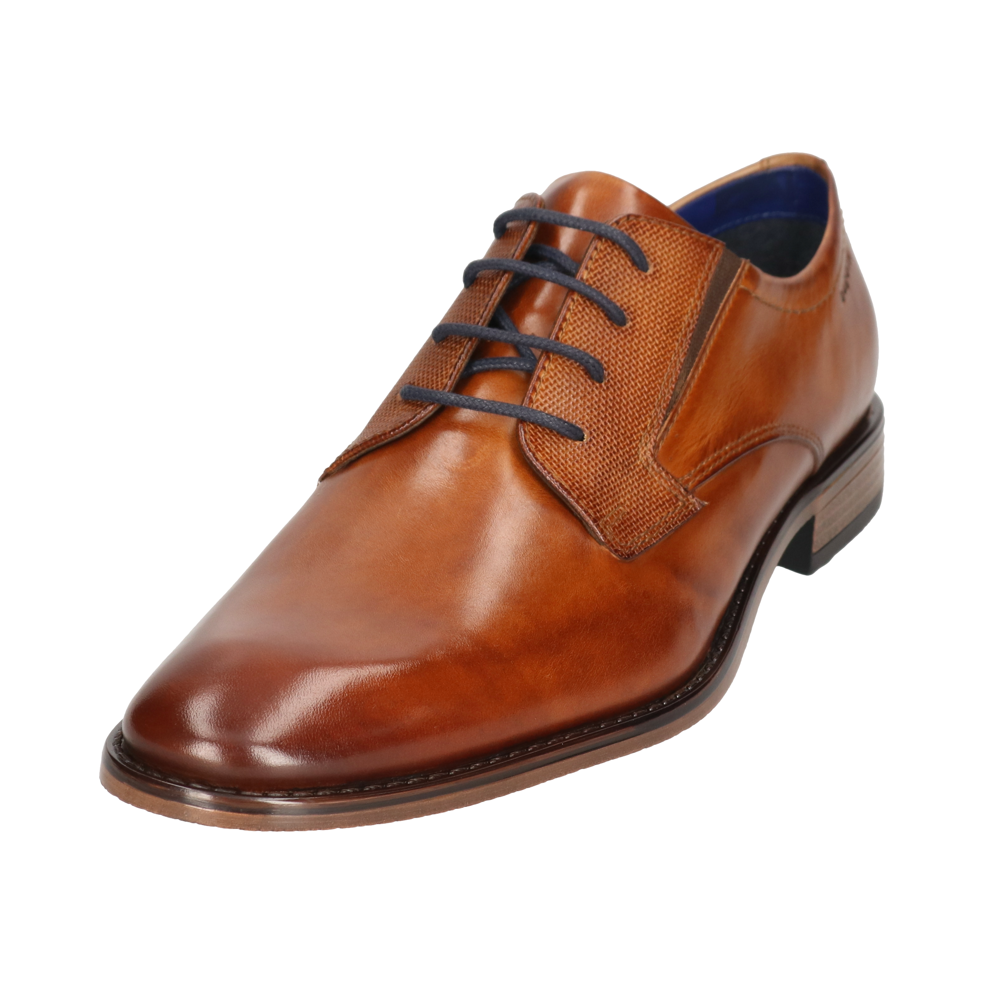 Schnürschuh BUGATTI, Herren, Gr. 45, cognac, Leder, leicht glänzend, used, festlich, Schuhe Schnürschuh, Halbschuh, Anzugschuh, Business Schnürer mit edler Prägung