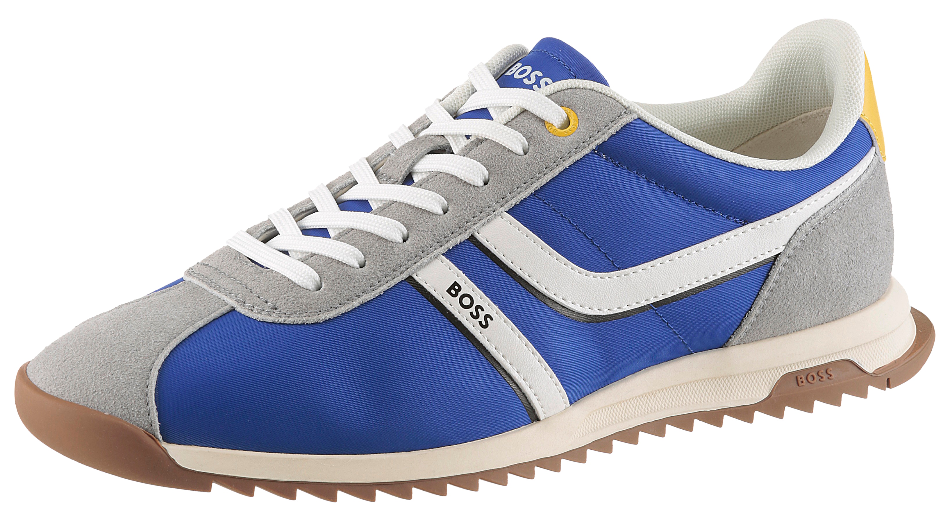 Sneaker BOSS ORANGE "Zayn_Lowp", Herren, Gr. 41, blau, grau, Lederimitat, Textil, Schuhe Sneaker, Freizeitschuh, Halbschuh, Schnürschuh mit Kontrastbesätzen