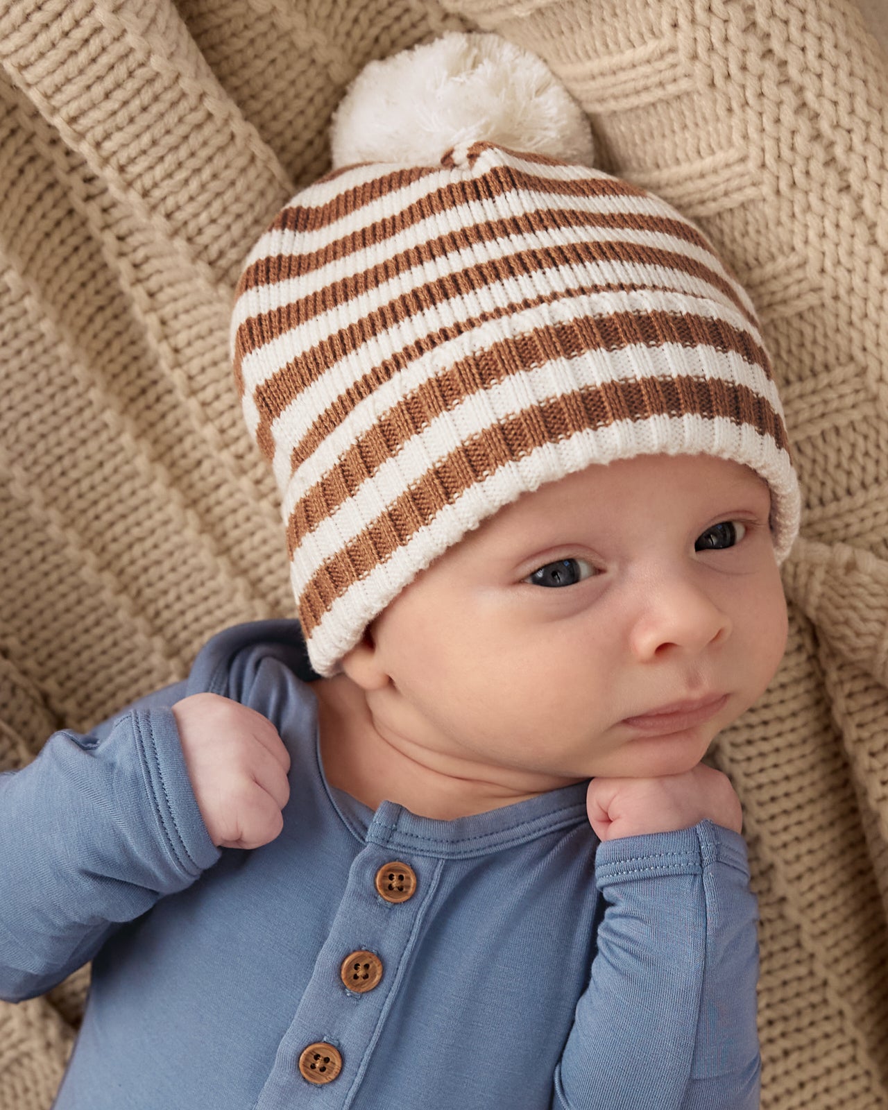 Chestnut Brown Stripe Sweater Beanie Hat - Micro-Preemie / Preemie
