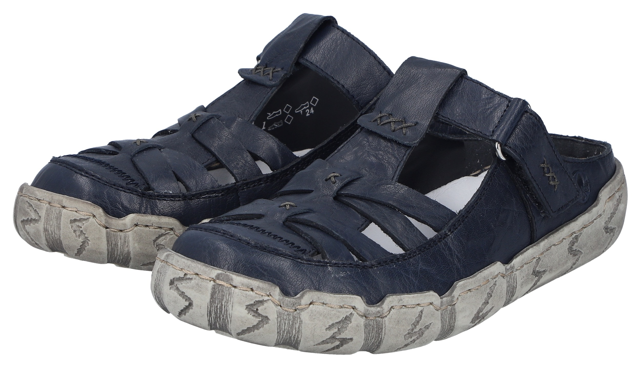 Clog RIEKER, Damen, Gr. 36, dunkelblau, Leder, Schuhe Clog, Sabot, Sommerschuh, Schlappen, Hausschuh mit Ziernähten