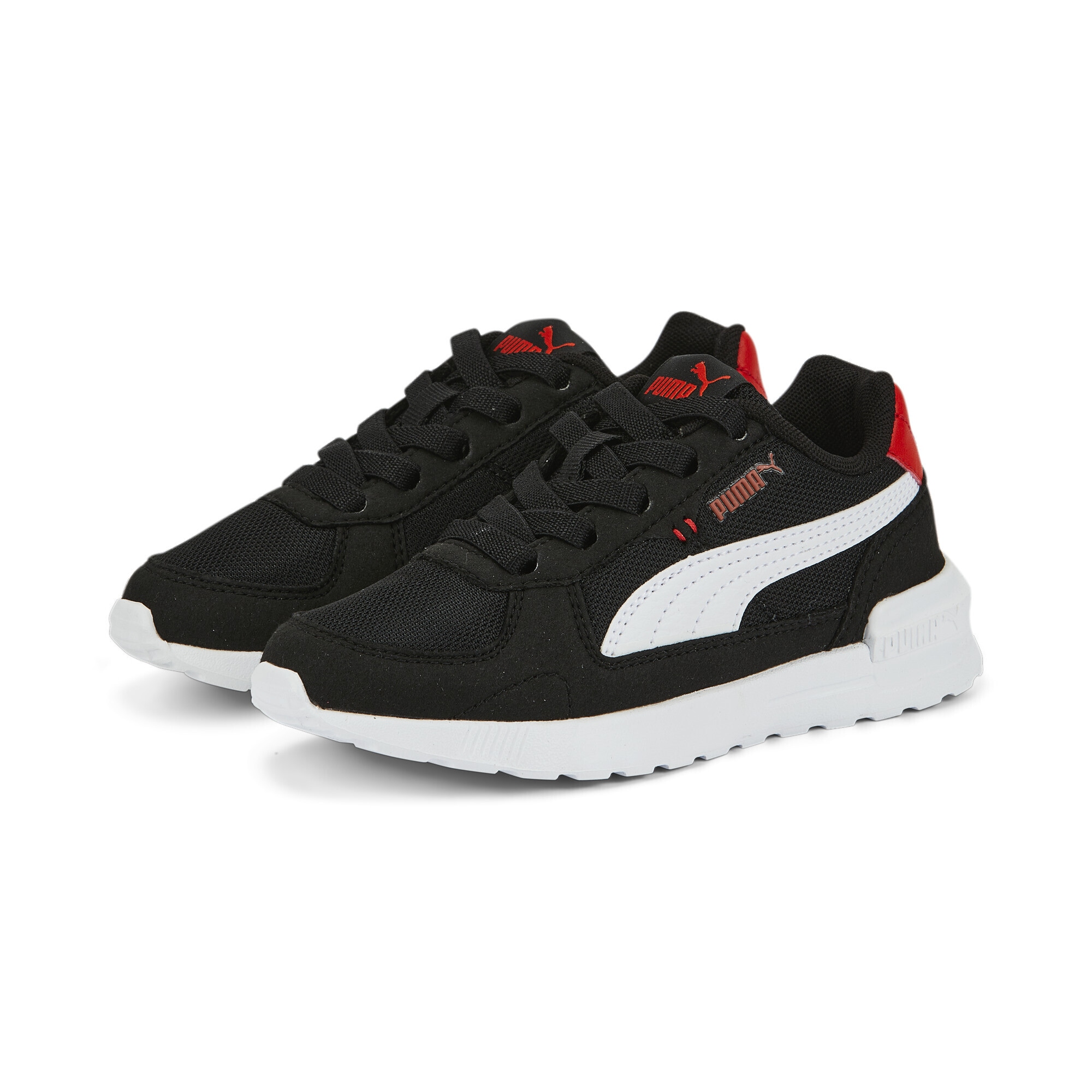 Sneaker PUMA "Graviton Sneakers Jugendliche", Damen, Gr. 32.5, weiß (schwarz, weiß rot), Obermaterial: Textil, Synthetik; Futter: Textil; Innensohle: Textil; Laufsohle: Synthetik, Gummi, Schuhe Sneaker