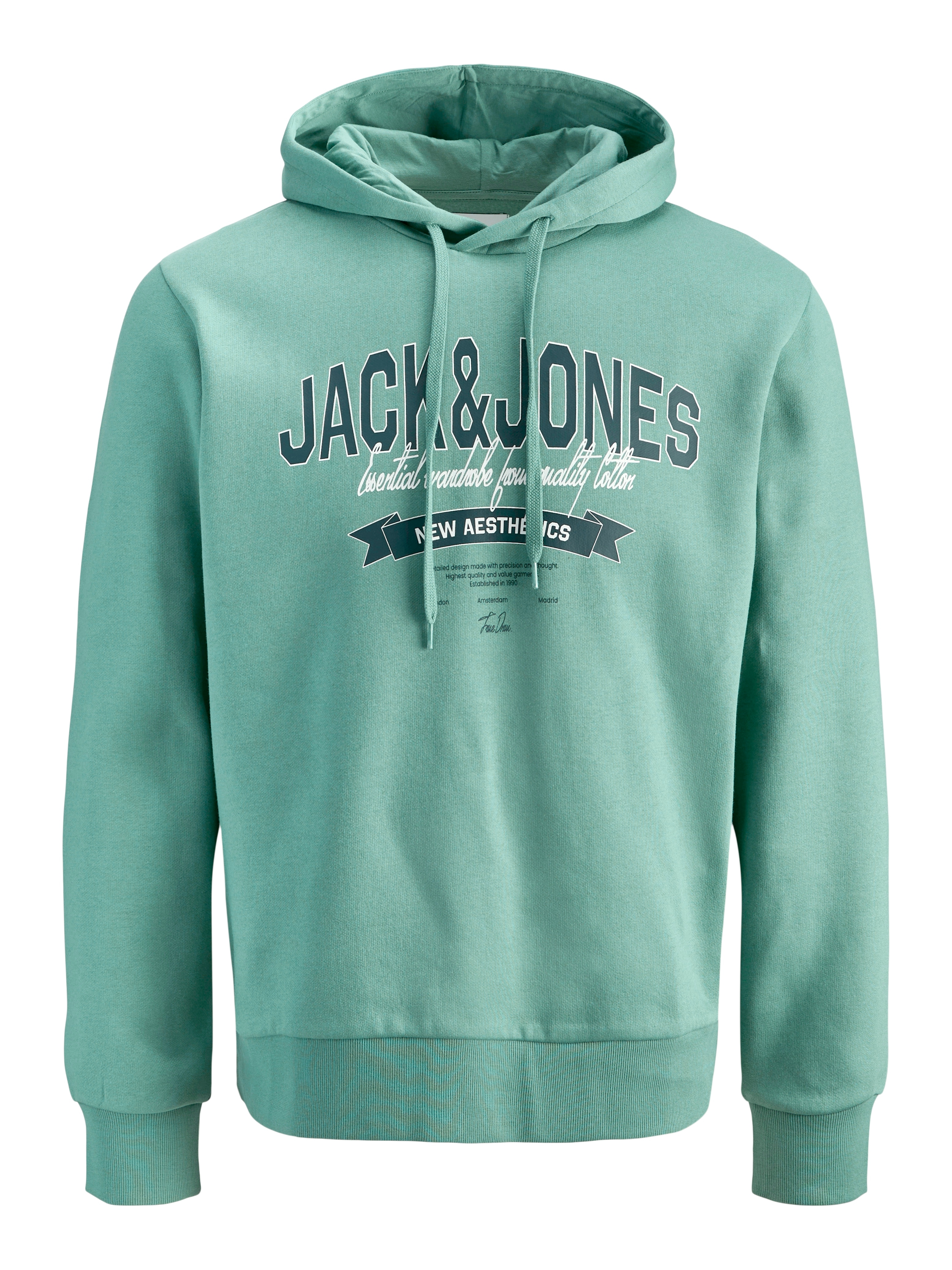 Hoodie "JJELOGO SWEAT HOOD 2 COL 24/25 NOOS PLS", Herren, Gr. 4XL, mineral blau, angeraute Sweatware, Obermaterial: 70% Baumwolle, 30% Polyester, JACK & JONES PLUSSIZE, regular fit normal, ohne Ausschnitt, Rippbündchen, Sweatshirts Hoodie, mit Logo...