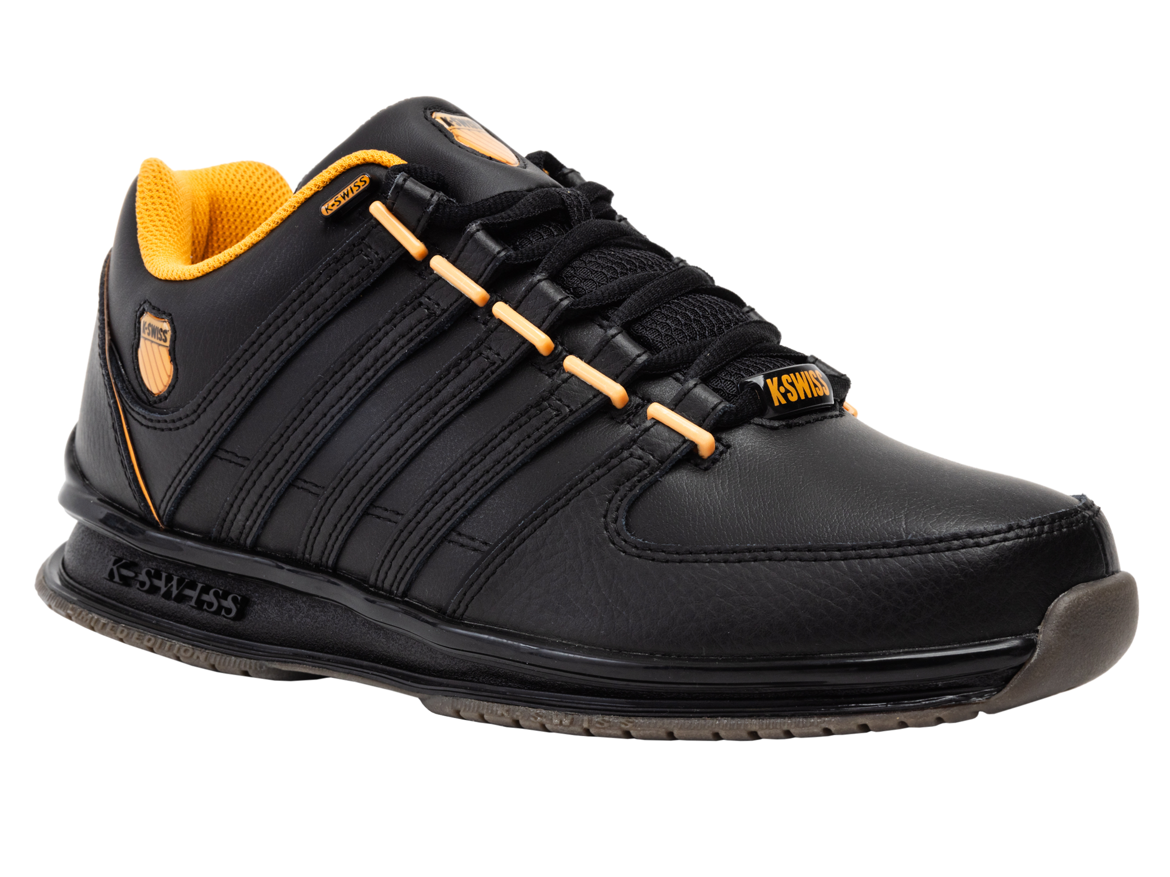 Sneaker K-SWISS "RINZLER", Damen, Gr. 41, schwarz, orange poppy, Leder, Schuhe Sneaker