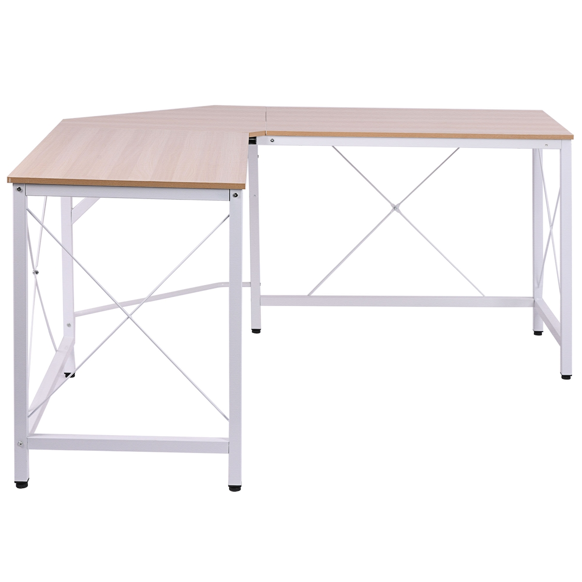 STILVORA Eckschreibtisch L Form 150x150x76 cm Winkelschreibtisch Natur, melaminierte MDF Platte, Stahlgestell, große Arbeitsfläche, verstellbare Füße Image