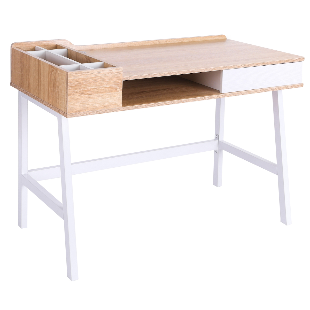 STILVORA Schreibtisch 100x55x82 cm mit Schublade Ablagefächern Industrial Design Naturholz MDF Metallgestell stabile Konstruktion fürs Büro Image