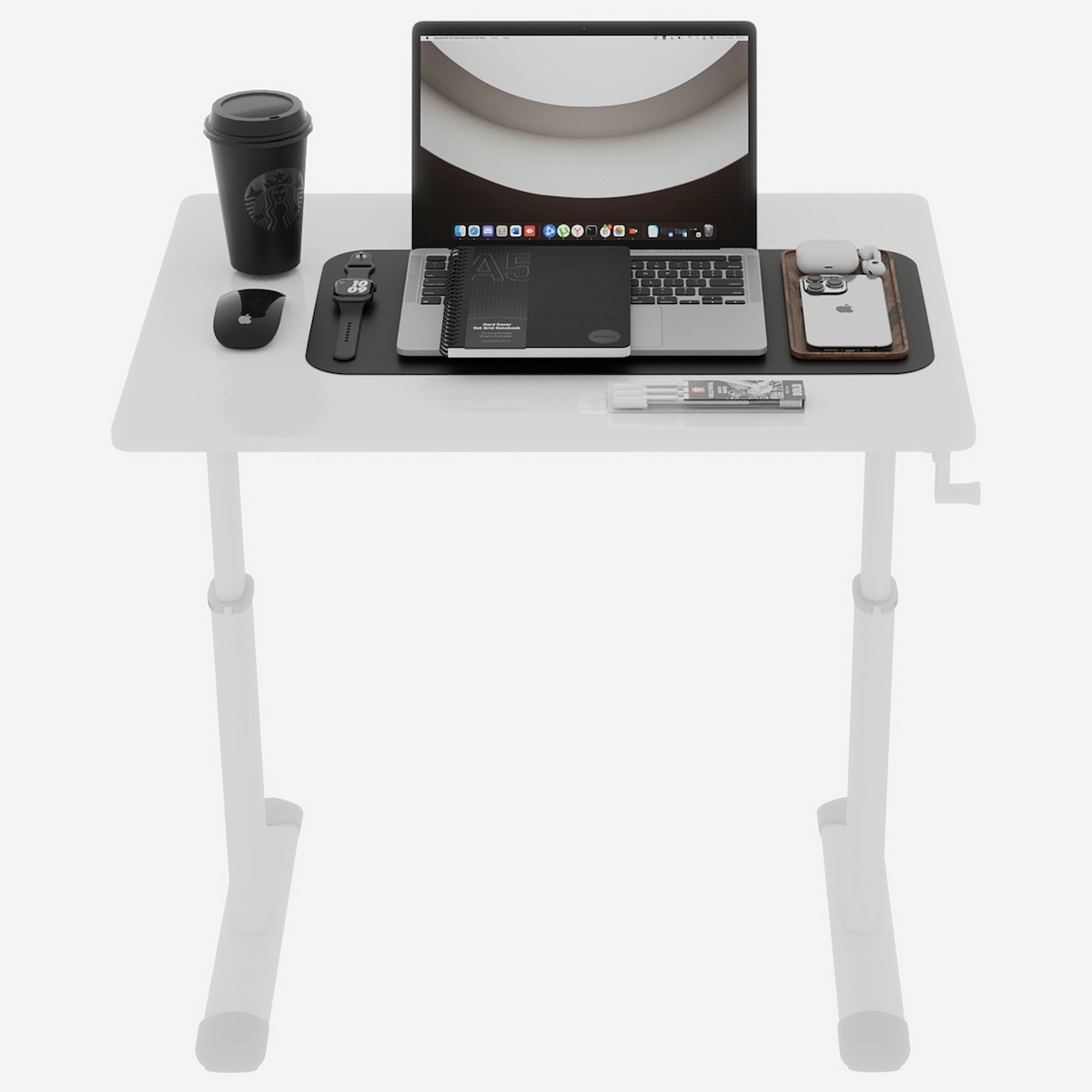 STILVORA Schreibtisch höhenverstellbar 90x80x60 cm Handkurbel Weiß, kompakter Home Office Tisch mit Doppelgestell, stabil und minimalistisch Image