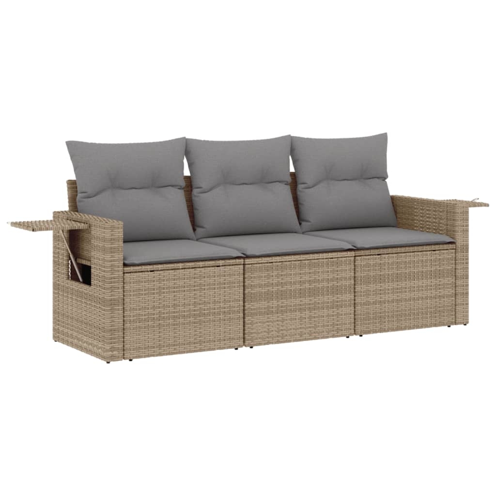 vidaXL 3-tlg. Garten-Sofagarnitur mit Kissen Beige Poly Rattan Image
