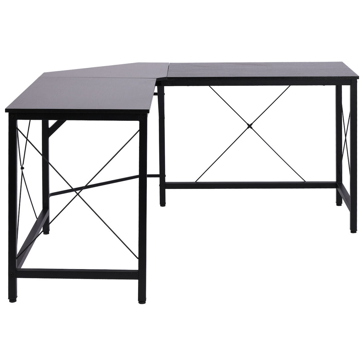 OKWISH Eckschreibtisch L Form 150x150x76 cm Schwarz großer Arbeitsplatz, MDF Tischplatte wasserabweisend, Stahlgestell, höhenverstellbare Füße Image