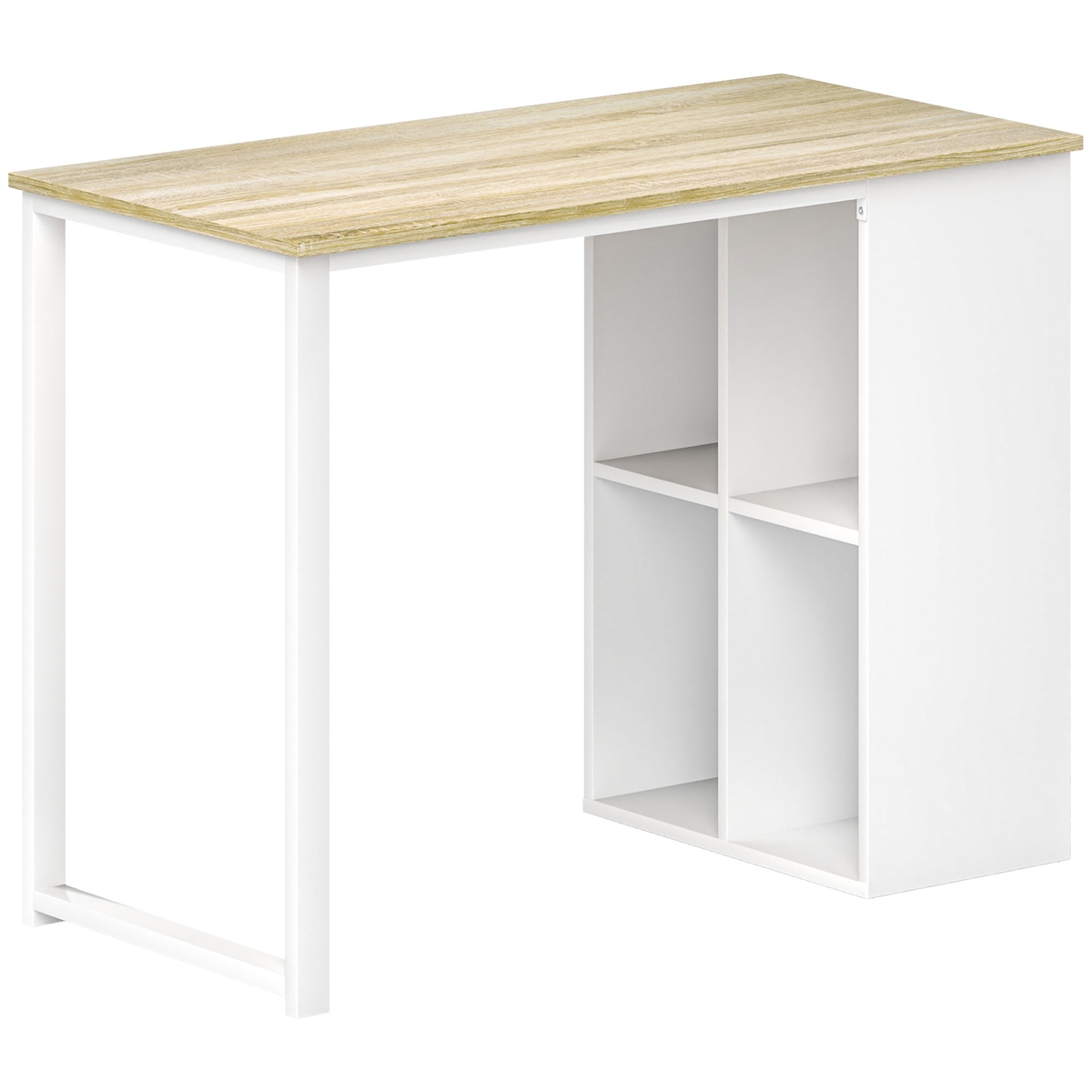 OKWISH Schreibtisch Computertisch 100x54x75 cm Eiche mit 4 offenen Fächern, Stahlgestell U Beine, kompakter Bürotisch fürs Home Office Image