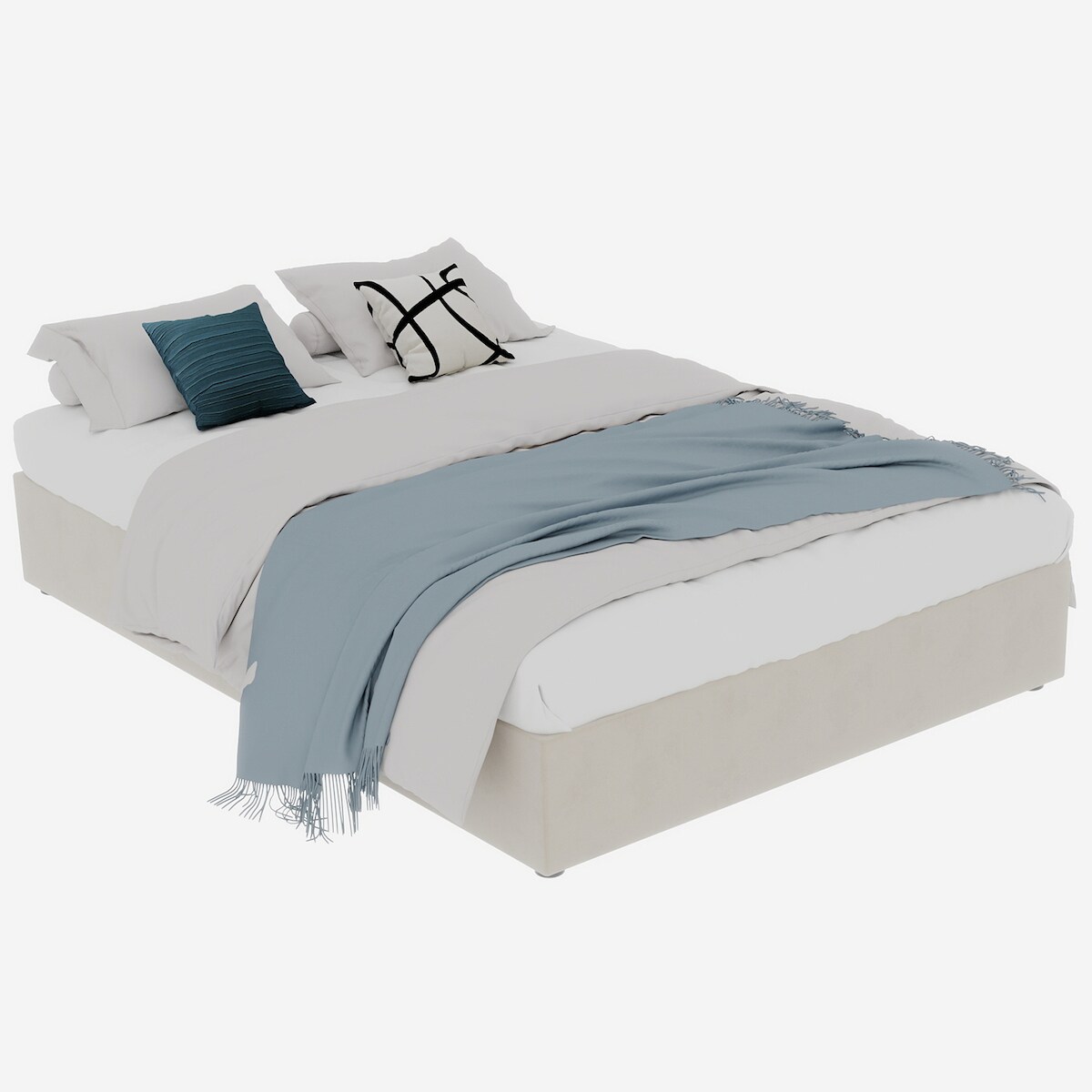 STILVORA Modernes Minimalistisches Bettgestell 160x200 cm in Beige – Stilvolles Schlafzimmermöbel aus niederländischem Samt mit Gasliftkolben Image