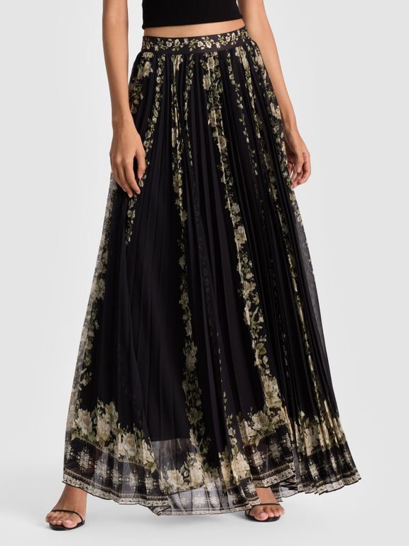 Katz Pleated Maxi Skirt - Black - Alice + Olivia Skirts
