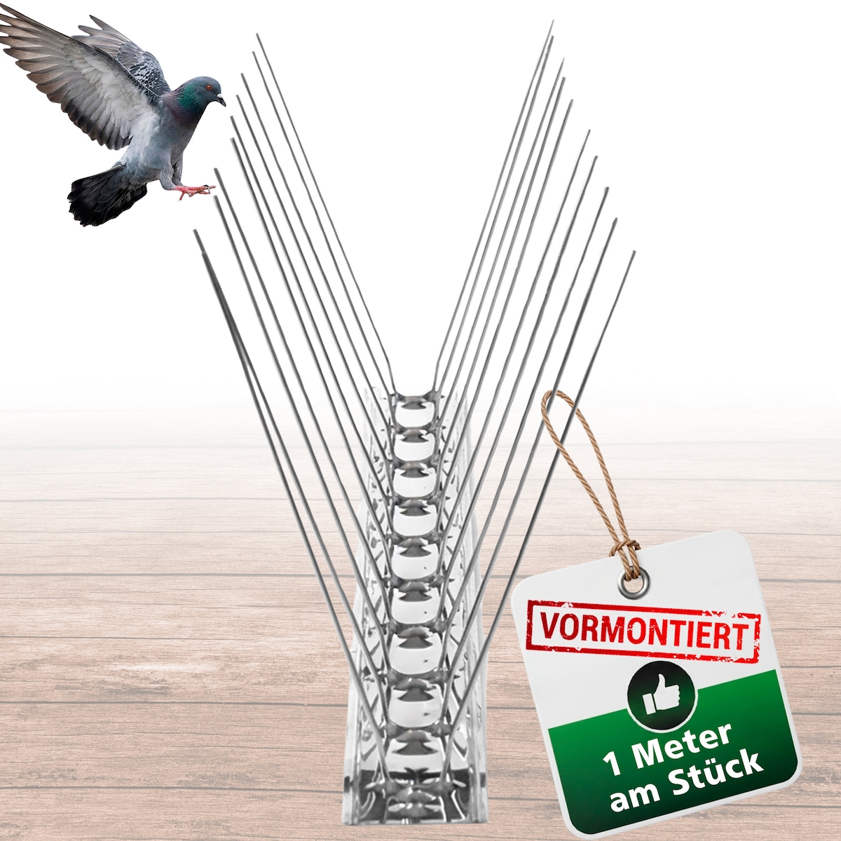 PRIOstahl Taubenabwehr Vogelschreck 2-reihig 1 Meter (1 x 100cm Spikes) Vogelabwehr aus Edelstahl Image