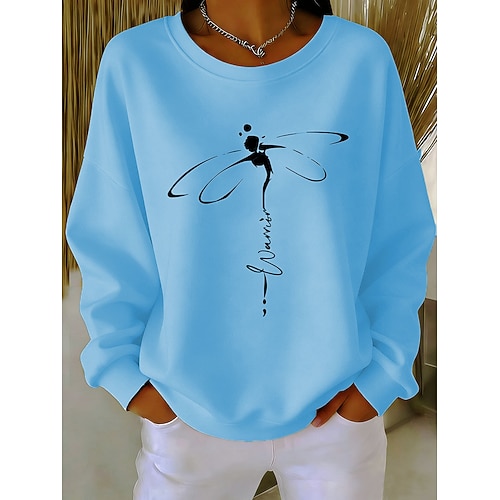 Damen Pullover Druck Grafik Tiermotiv Warm Klassisch Lässig Langarm Rundhalsausschnitt Normale Oberteile Lässig Heim Straße Blau Weiß Rosa Purpur Beige Frühling Herbst Winter Image