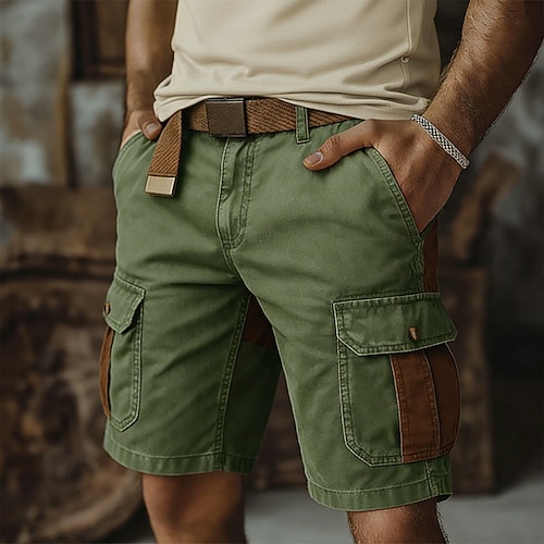 Herren Cargo-Shorts Outdoor Shorts Freizeitshorts Wander-Shorts Patchwork Mehrere Taschen Gerader Schnitt Farbblock Einheitliche Farbe tragbar Feuchtigkeitsableitend Kurz Lässig Täglich Outdoor Mode Image