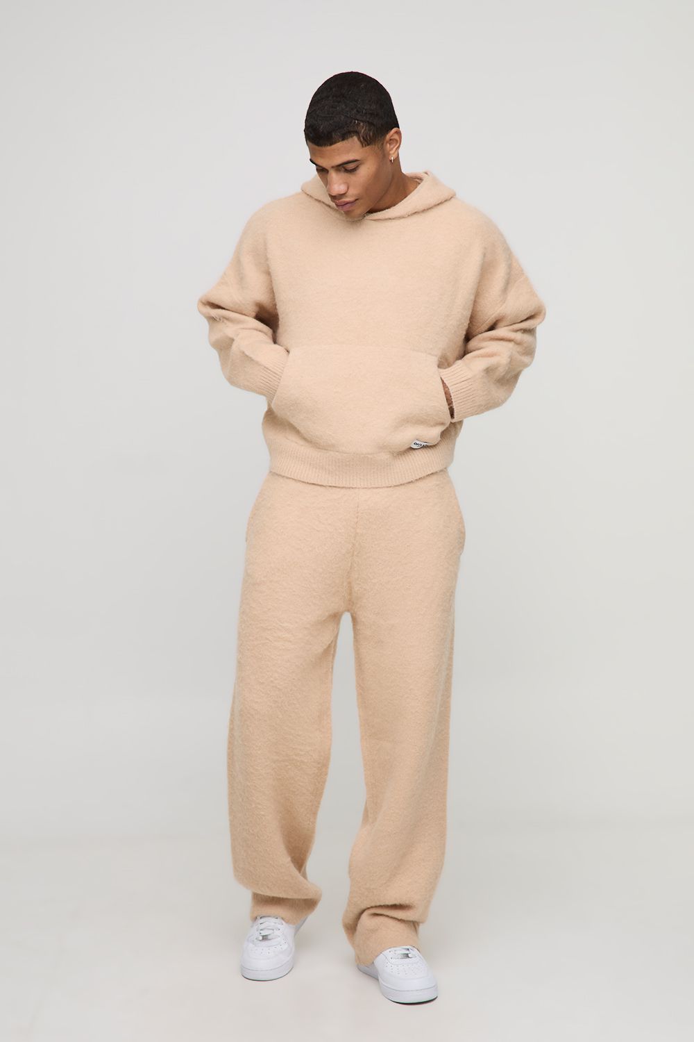 Boohooman Mens Boxy Fit Brushed Hoodie And Flared Jogger Tracksuit - Beige - Size Large | Boohooman Sale | Discount Designer Brands