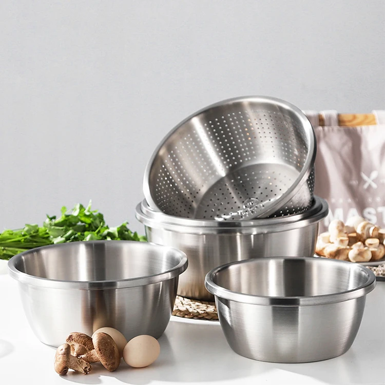Hot Sale Reis waschmaschine mit großer Kapazität Sieb Schüssel Gemüse ablauf Edelstahl Mikro poröse Rühr schüssel Sieb Set