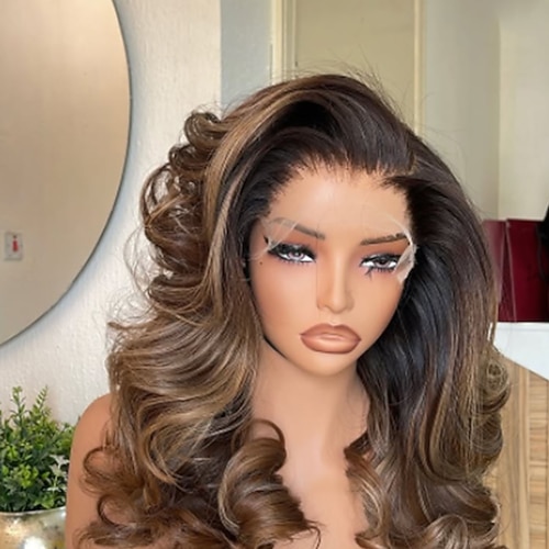 Brasilianische Echthaarperücke (5x5 Closure, 13x4 Lace Front), super gewellt, mit Highlights, Babyhaaren und natürlichem Haaransatz für Damen Image