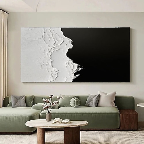 handgemalte, schwarz strukturierte Wandkunst, abstrakte Kunst in Schwarz-Weiß, Strandgemälde in Schwarz-Weiß, 3D-Wandkunst in Schwarz-Weiß mit Struktur Image