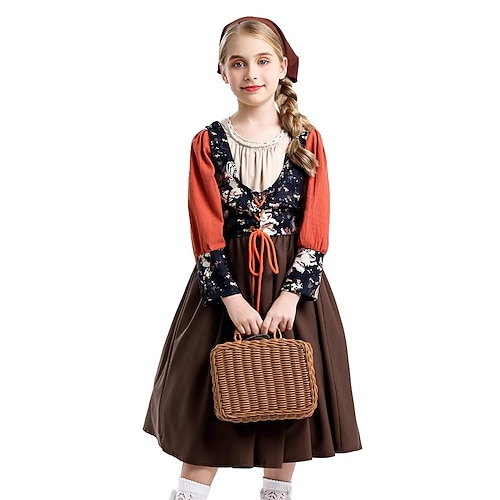 19. Jahrhundert 1800er Jahre Wilder Westen Prärie-Kleid langarm Pioniermädchen Kolonial Pionier Revolutionskrieg Kostüm Mädchen Halloween Karneval American 250 4. Juli Fünfhundertjahrfeier Kinder Image