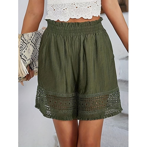 Damen Caprihose Kunstbaumwollleinen Chinos Shorts Urlaub Streetwear Basic Kurz Mittlere Taillenlinie Einfach Tasche Elastischer Bund Komfort Atmungsaktiv Mikroelastisch Täglich Outdoor Urlaub Blau Image