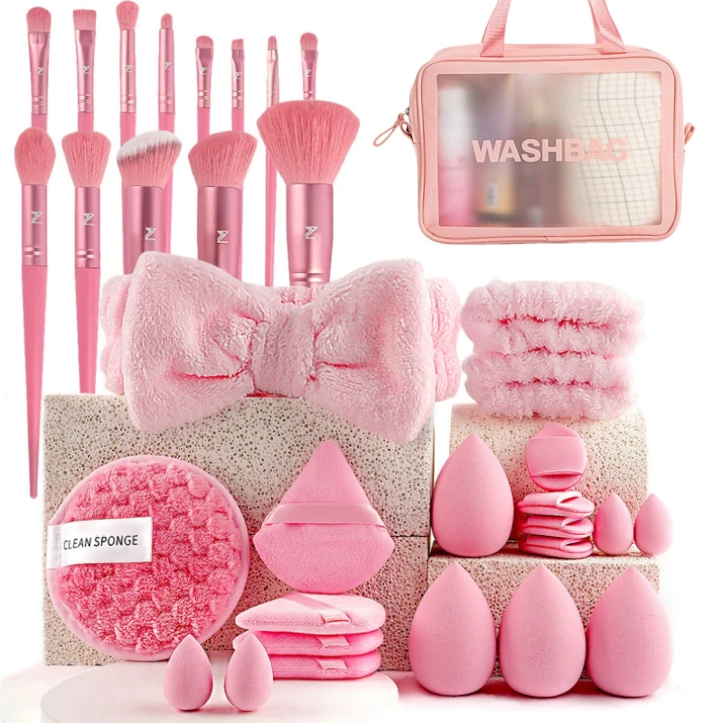 34-teiliges Beauty-Tools-Kit Make-up-Pinsel-Set samtiger dreieckiger Puderquaste tropfenförmiges Kosmetik-Beauty-Ei Mini-Schwamm-Finger-Puff für das Gesicht