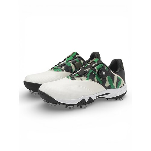 Weiße und grüne Golfschuhe für Herren mit Spikessohle, bequem und strapazierfähig, perfekt für Golfplätze und aktive Freizeitaktivitäten. Image