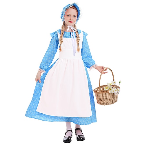 Buchwoche 2026 19. Jahrhundert 1800er Jahre Prärie-Kleid Hauben- und Schürzenset langarm Pioniermädchen Kolonial Pionier Revolutionskrieg Blumen Kostüm Mädchen Halloween Karneval American 250 4. Juli Image