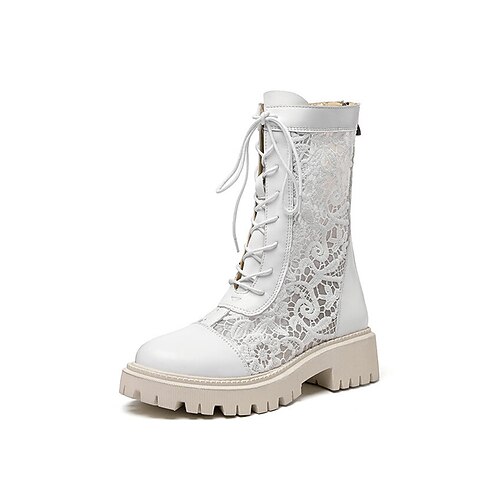 Weiße Damen-Schnürstiefel mit klobiger Sohle – modisch, strapazierfähig, perfekt für Alltag, Streetwear und Freizeit. Image