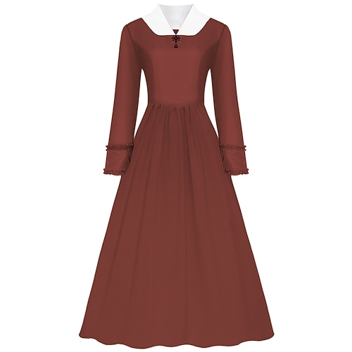 Buchwoche 2026 19. Jahrhundert 1800er Jahre Prärie-Kleid Hauben- und Schürzenset langarm Pioniermädchen Kolonial Pionier Revolutionskrieg Kostüm Damen Halloween Karneval American 250 4. Juli Image