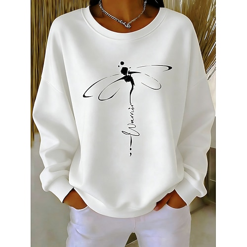 Damen Pullover Druck Grafik Tiermotiv Warm Klassisch Lässig Langarm Rundhalsausschnitt Normale Oberteile Lässig Heim Straße Blau Weiß Rosa Purpur Beige Frühling Herbst Winter Image